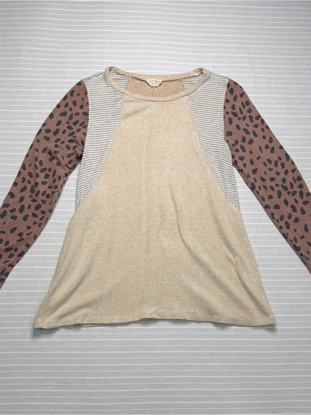 143 Story by Line Up Mixed Print Leopard & Stripe Top – Size M